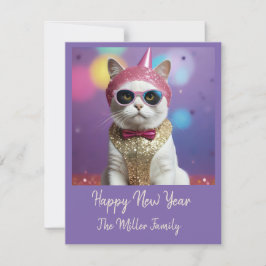 Tarjeta Festiva Feliz fiesta de Año Nuevo - Gato disfrazado
