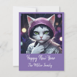 Tarjeta Festiva Feliz fiesta de Año Nuevo - Gato disfrazado