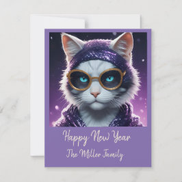 Tarjeta Festiva Feliz fiesta de Año Nuevo - Gato disfrazado