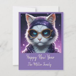Tarjeta Festiva Feliz fiesta de Año Nuevo - Gato disfrazado