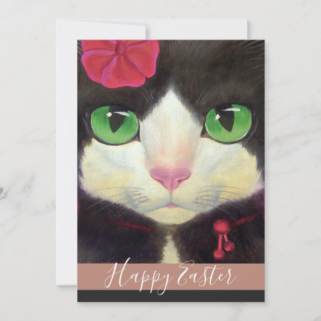 Tarjeta Festiva Feliz fiesta de Ilustracion de gatito de Pascua Tu (Anverso)