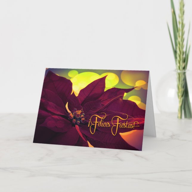 Tarjeta Festiva ¡Feliz Fiestas! Navidades Wine Poinsettia (Anverso)