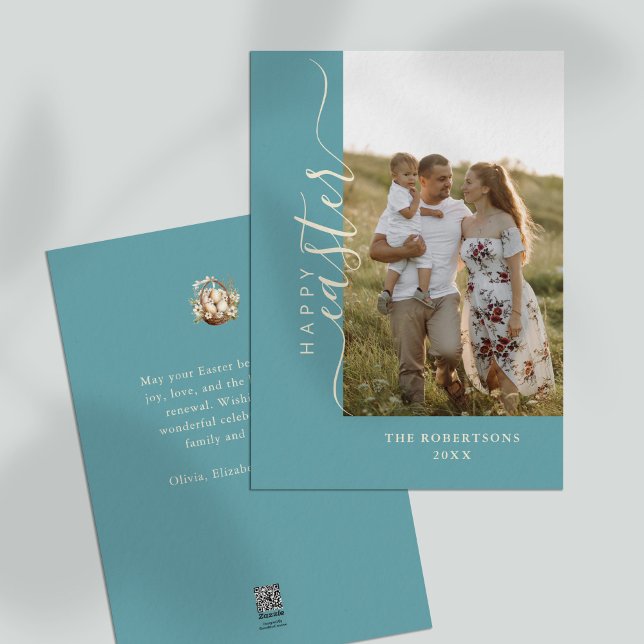 Tarjeta Festiva Feliz Fórmula de Saludo Verde azulado Moderno Mini (Happy Easter Modern Minimalist Teal Greeting Card)