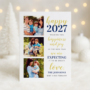 Tarjeta Festiva Feliz foto de embarazo Navy Gold 2027