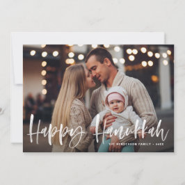 Tarjeta Festiva Feliz foto de las letras del pincel de Hanukkah