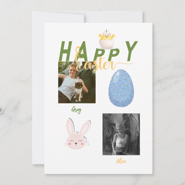 Tarjeta Festiva Feliz Fotos de Huevo de Chick Bunny de Pascua (Anverso)