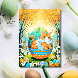 Tarjeta Festiva Feliz Gato de Anime de Pascua