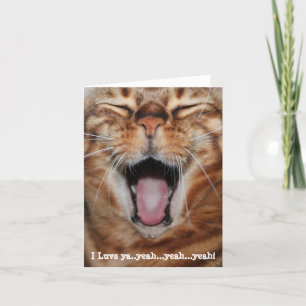 Tarjeta Festiva Feliz Gato de Bengala, "¡Te amu...sí...sí...sí!"