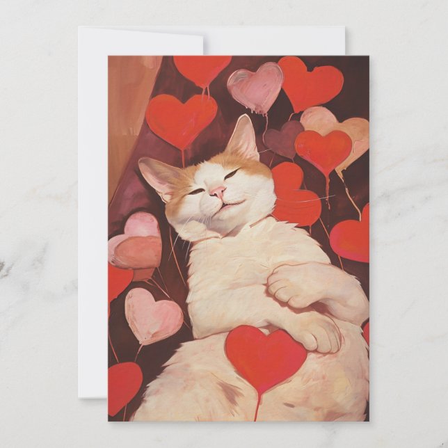 Tarjeta Festiva Feliz Gato de San Valentín (Anverso)