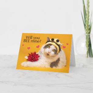Tarjeta Festiva Feliz gato de San Valentín en humor Gorra de Bumbl