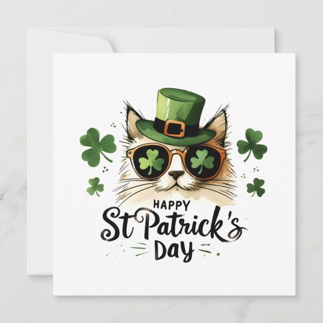 Tarjeta Festiva Felíz gato del Día de San Patricio (Anverso)