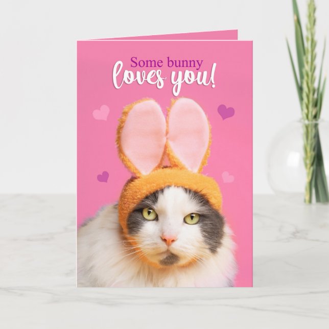 Tarjeta Festiva Feliz gato gracioso del día de San Valentín en las (Anverso)