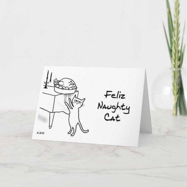 Tarjeta Festiva Feliz gato - Gracioso día festivo de los Navidades (Anverso)