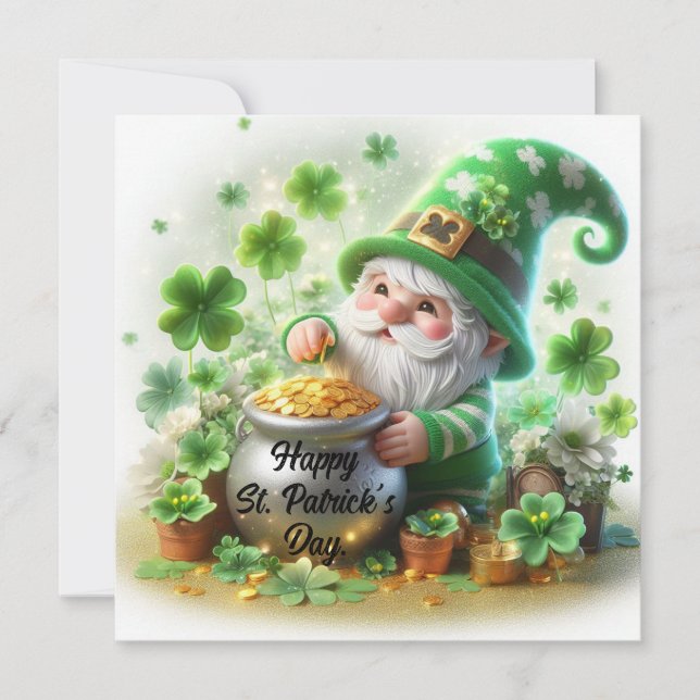 Tarjeta Festiva Feliz Gnome del Día de San Patricio (Anverso)