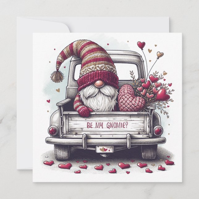 Tarjeta Festiva Feliz Gnome del Día de San Valentín (Anverso)