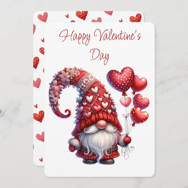 Tarjeta Festiva Feliz Gnome del Día de San Valentín (Anverso / Reverso)