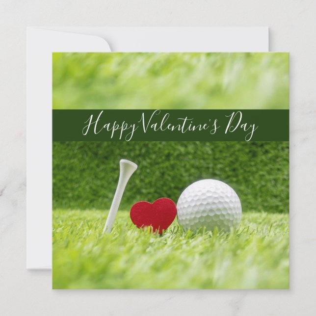 Tarjeta Festiva Feliz golfista de San Valentín con amor y pelota d (Anverso)