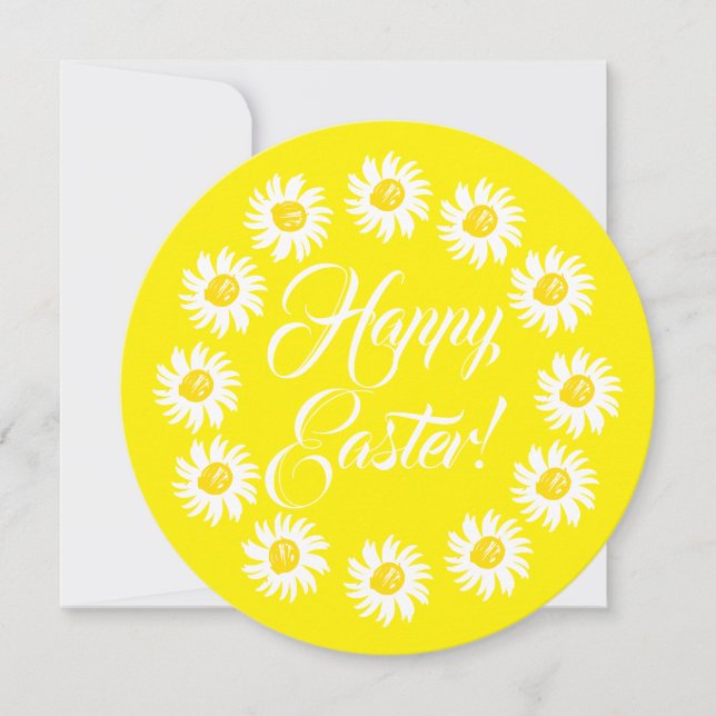 Tarjeta Festiva Feliz guion amarillo de Pascua lindo daisy alegre  (Anverso)