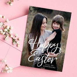 Tarjeta Festiva Feliz Guión Blanco de Pascua con la mano