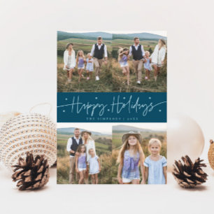 Tarjeta Festiva Feliz guión de vacaciones Verde azulado multifoto