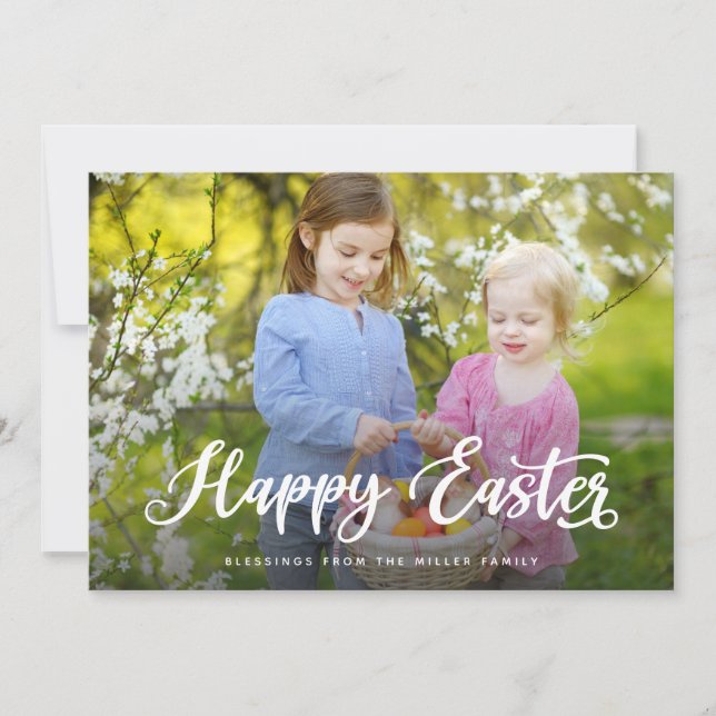 Tarjeta Festiva Feliz Guión Moderno de Pascua (Anverso)