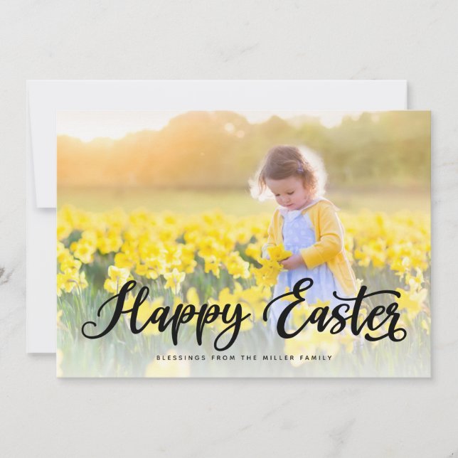 Tarjeta Festiva Feliz Guión Moderno de Pascua (Anverso)