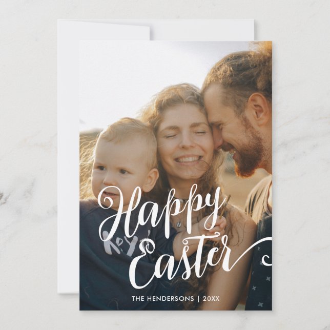 Tarjeta Festiva Feliz Guión Moderno de Pascua (Anverso)