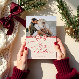 Tarjeta Festiva Feliz guión navideño elegante foto de cebada y cin