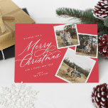 Tarjeta Festiva Feliz guión navideño titulado multifoto RED<br><div class="desc">Envíe esta temporada navideña con esta moderna tarjeta de Navidades multifotográficos con fotos inclinadas y guión elegante.</div>