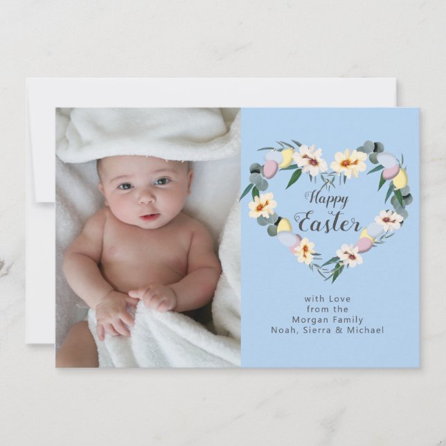 Tarjeta Festiva Feliz guirnalda de huevos de Pascua | Foto familia (Anverso)