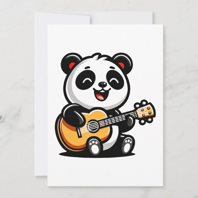 Tarjeta Festiva Feliz Guitarista Panda - Diseño Cuto De Música Acú (Anverso)