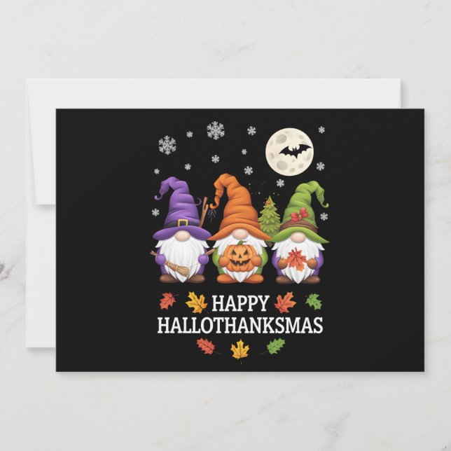 Tarjeta Festiva Feliz Hallothanksmas Amante de Gnomos Halloween Xm (Anverso)