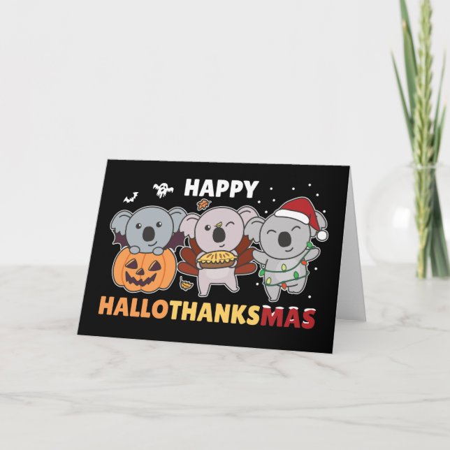 Tarjeta Festiva Feliz Hallothanksmas Navidades Koalas Koala Holida (Anverso)