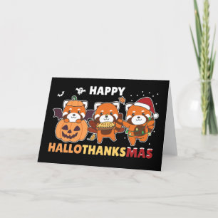 Tarjeta Festiva Feliz Hallothanksmas Pandas Navidades Red Panda Ho