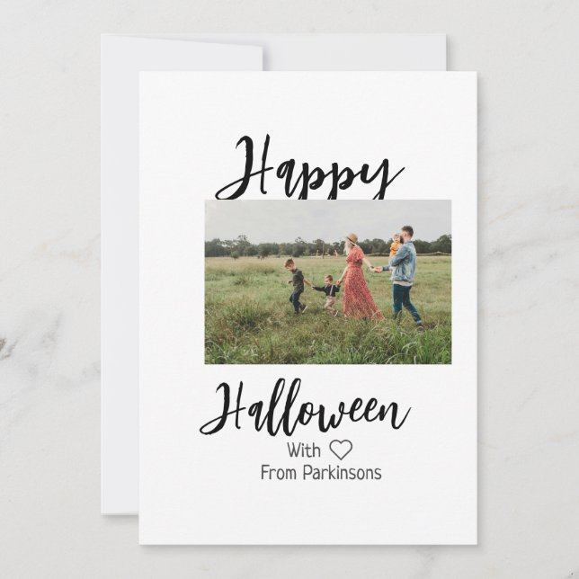 Tarjeta Festiva Feliz Halloween agregar nombre de familia foto sim (Anverso)