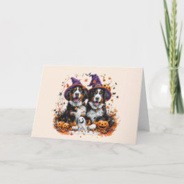 Tarjeta Festiva Feliz Halloween Bernese Mountain Dogs