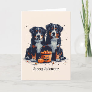 Tarjeta Festiva Feliz Halloween Bernese Mountain Dogs Calabaza