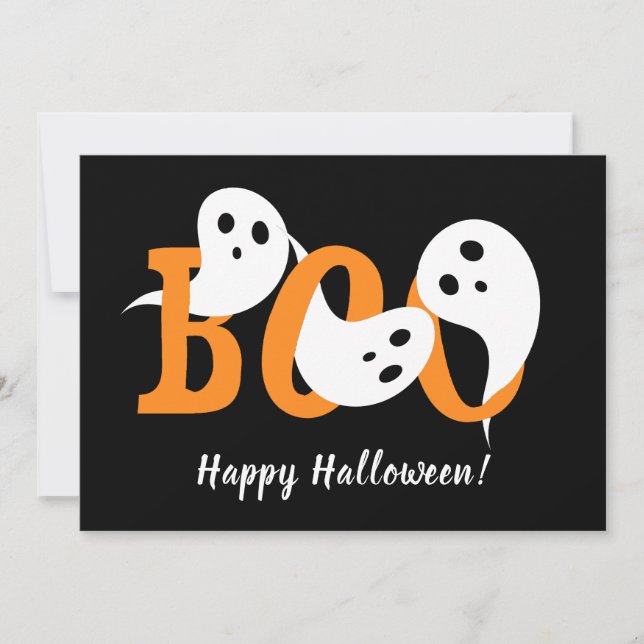 Tarjeta Festiva Feliz Halloween Boo Fantasma Negro (Anverso)