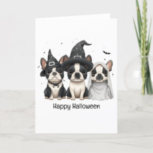 Tarjeta Festiva Feliz Halloween Boston Terrier Dogs
