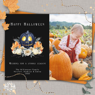 Tarjeta Festiva Feliz Halloween Calabazas Espeluznantes Cristales 