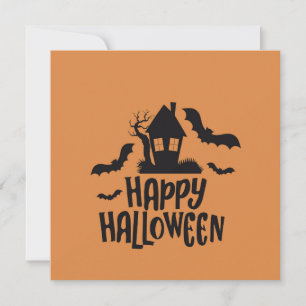 Tarjeta Festiva Feliz Halloween casa embrujada murciélago espeluzn
