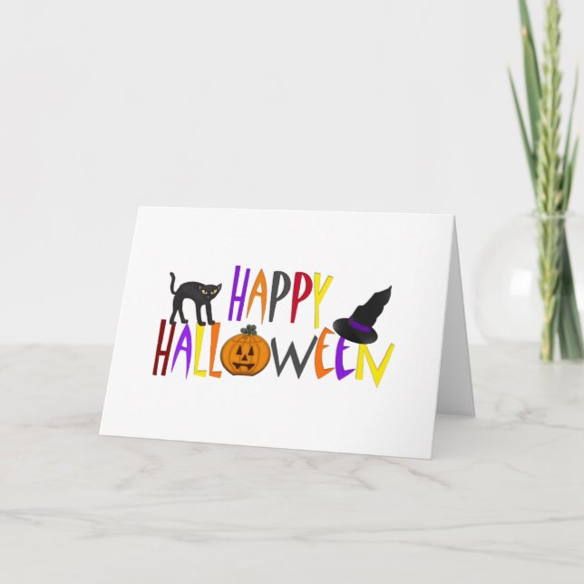Tarjeta Festiva Feliz Halloween colorido (Anverso)