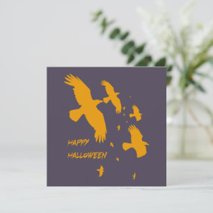 Tarjeta Festiva Feliz Halloween Cuervos en Vuelo Silueta Vectorial