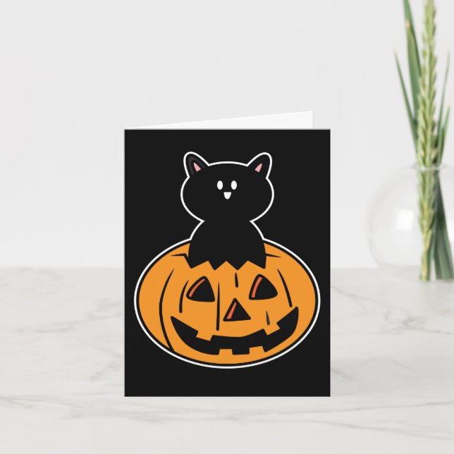 Tarjeta Festiva Feliz Halloween Cute Personalizado Cat Holiday Car (Anverso)