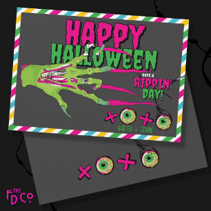 Tarjeta Festiva ¡Feliz Halloween Divertido Espeluznante y Lindo Zo