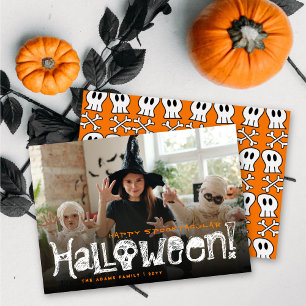 Tarjeta Festiva Feliz Halloween Espeluznante de Calaveras y Huesos