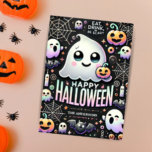 Tarjeta Festiva Feliz Halloween Espeluznante Fantasma Lindo