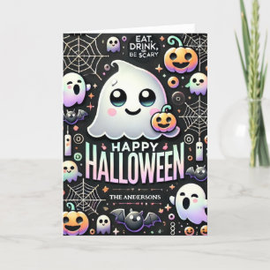 Tarjeta Festiva Feliz Halloween Espeluznante Fantasma Lindo