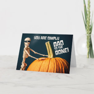 Tarjeta Festiva Feliz Halloween Esqueleto Malo hasta el hueso