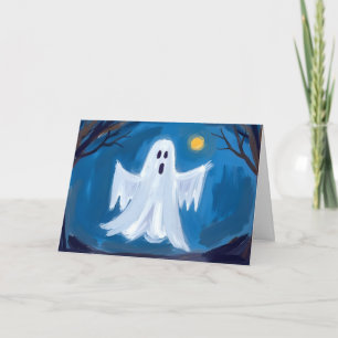 Tarjeta Festiva Feliz Halloween Fantasma Siniestro Acuarela